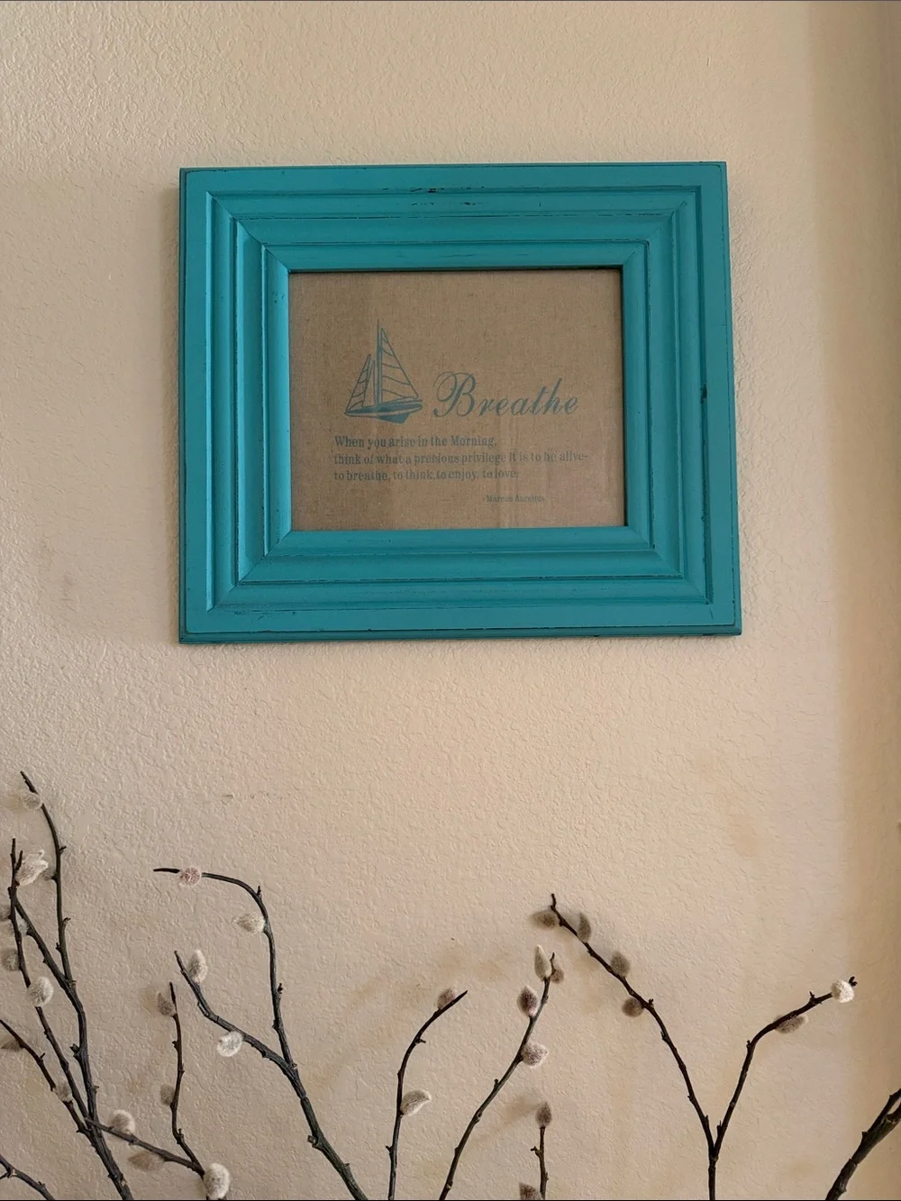 Turquoise Wooden Picture Frame with Nautical 'Breathe' Print